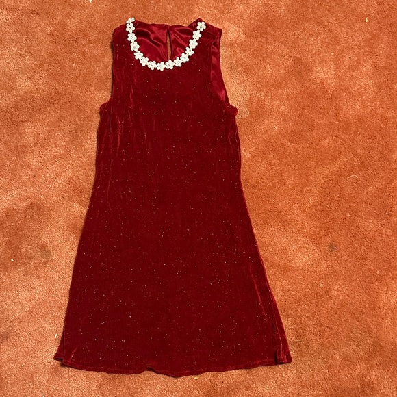 10 for $20 Jessica McClintock Red Velvet Mini Dress with Floral Accents - Picture 1 of 2